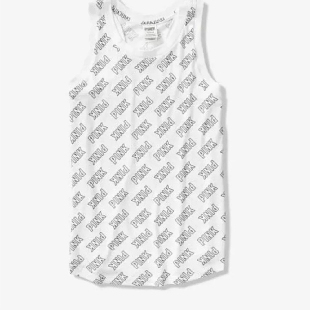 PINK Victoria’s Secret Logo Graphic Muscle Tee Tank Top Grey/White - Picture 8 of 9